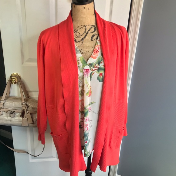 Joan Vass Open Shawl Collar Pocketed Cardigan Size Large - Picture 1 of 8